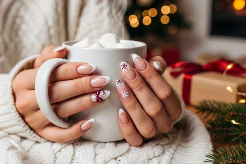 20 French Nail Designs for December: From Peppermint Tips to Burgundy Bows