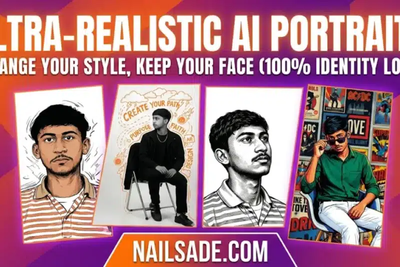 Ultra-realistic AI portrait variations keeping exact facial identity, featured on Nailsade.com